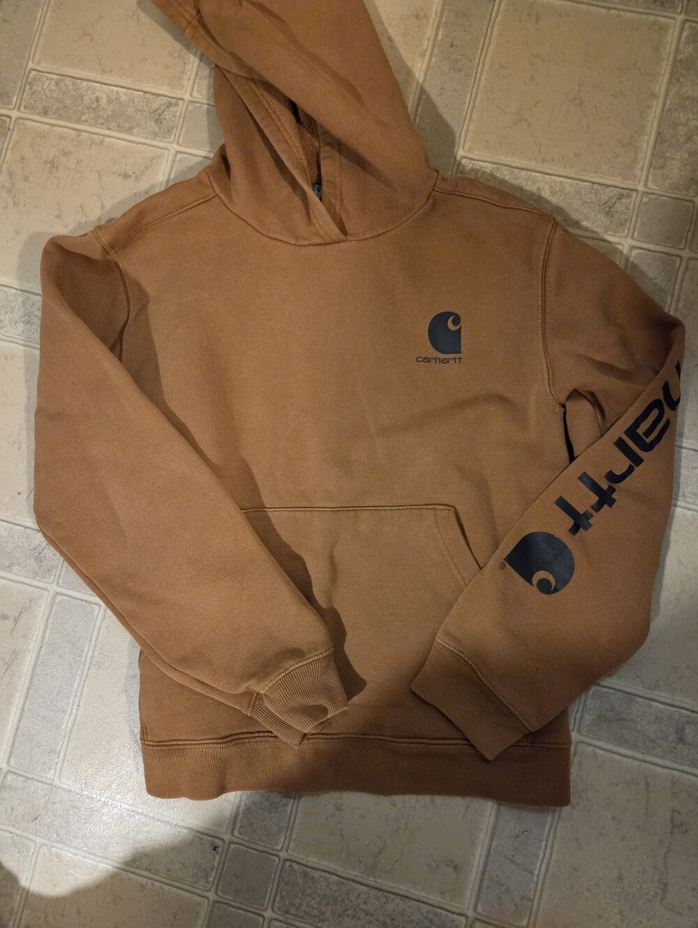 Boys Carhartt Tan/Brown Logo Hooded Pullover